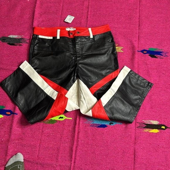 NWT FREE PEOPLE - We The Free - Colour Block Rebel Moto Racing Vegan Pants - Picture 2 of 12